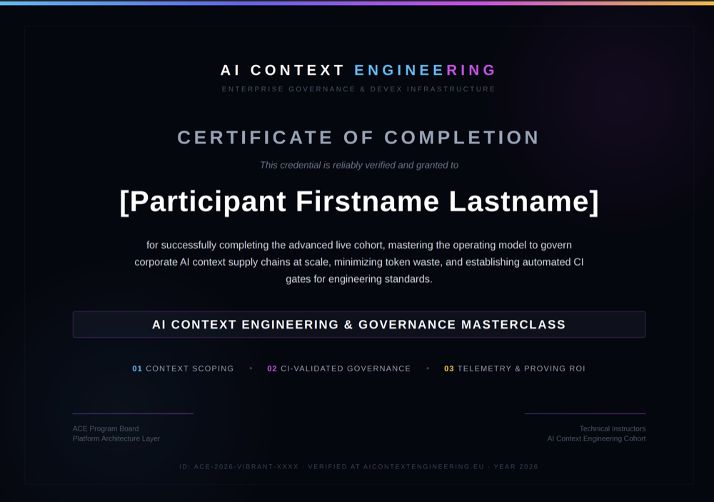 Preview of the ACE Certified Context Engineer certificate of completion